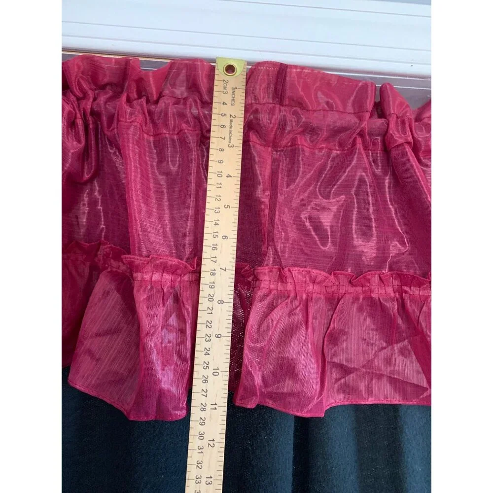 Vintage Red Sheer Ruffled Valance Curtains 84
